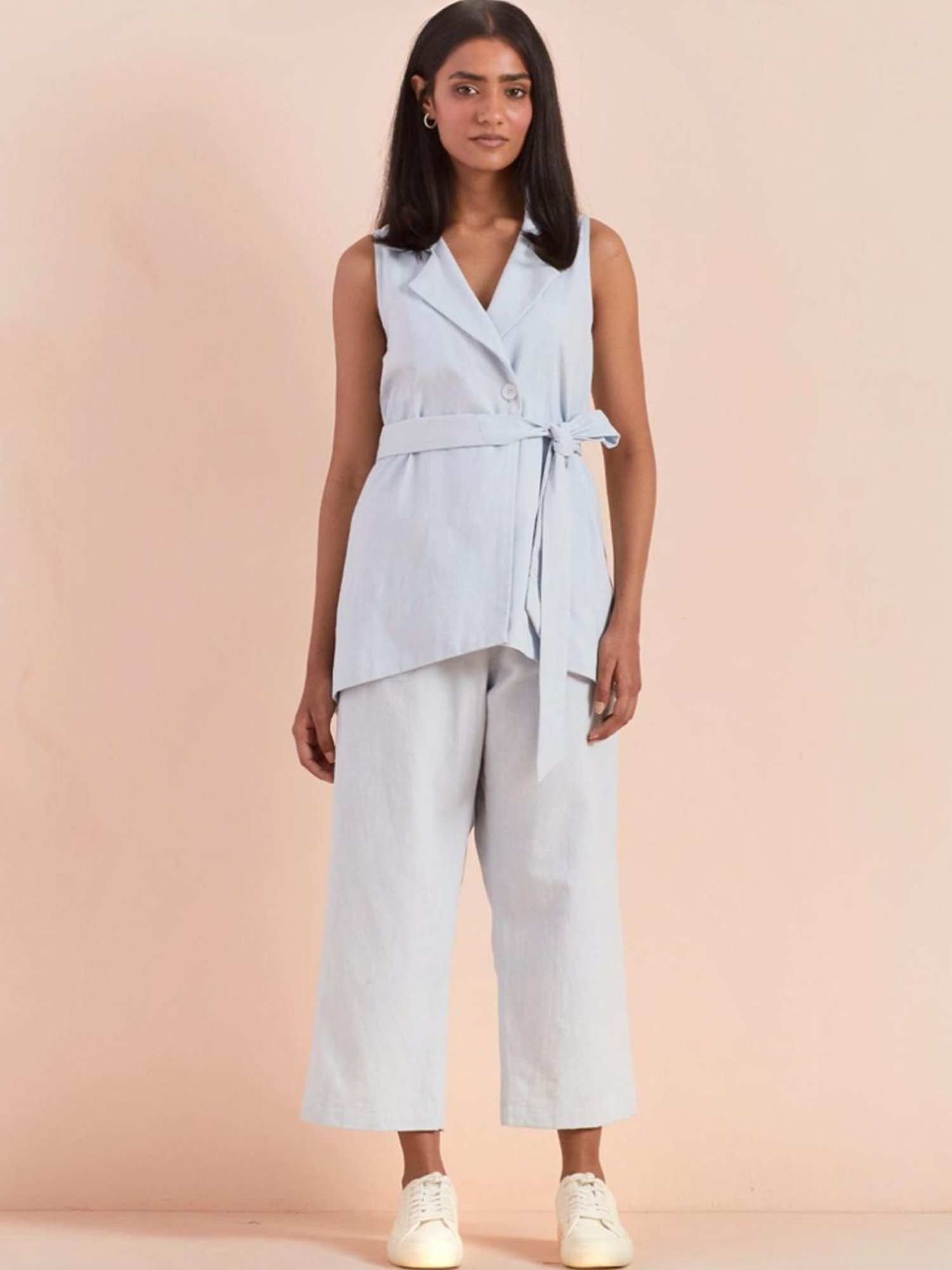 Priya Chaudhary Light Blue Yasha Twill Cotton Top With Pant - Set Of 2