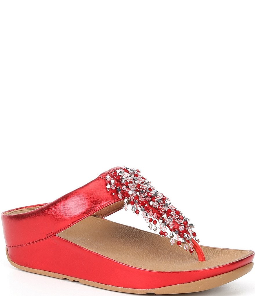 FitFlop Rumba Beaded Fringe Detail Toe-Post Wedge Sandals