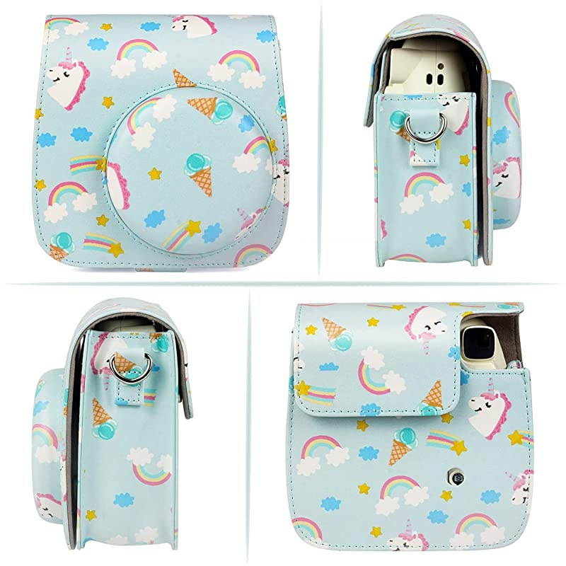 Compatible Mini 9 Camera Case Bundle with Album, Filters Other Accessories for Fujifilm Instax Mini 9 8 8+ (Rainbow Unicorn, 7 Items)