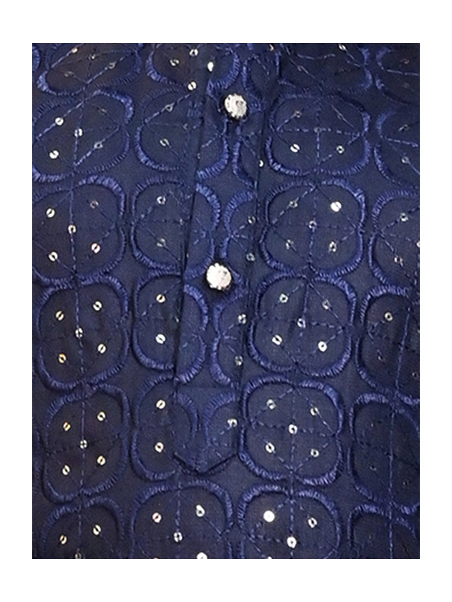 Ahhaaaa Kids Navy & White Embellished Full Sleeves Kurta With Pyjamas