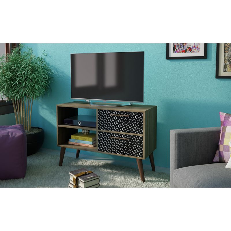 35.43" Dalarna 2.0 TV Stand with 2 Drawers Oak Frame with Charcoal Black/White Print - Manhattan Comfort