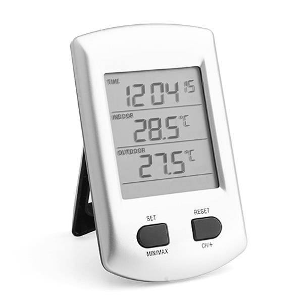 KG200 Wireless 2.7 Inch LCD Indoor and Outdoor Thermometer with Clock Silver