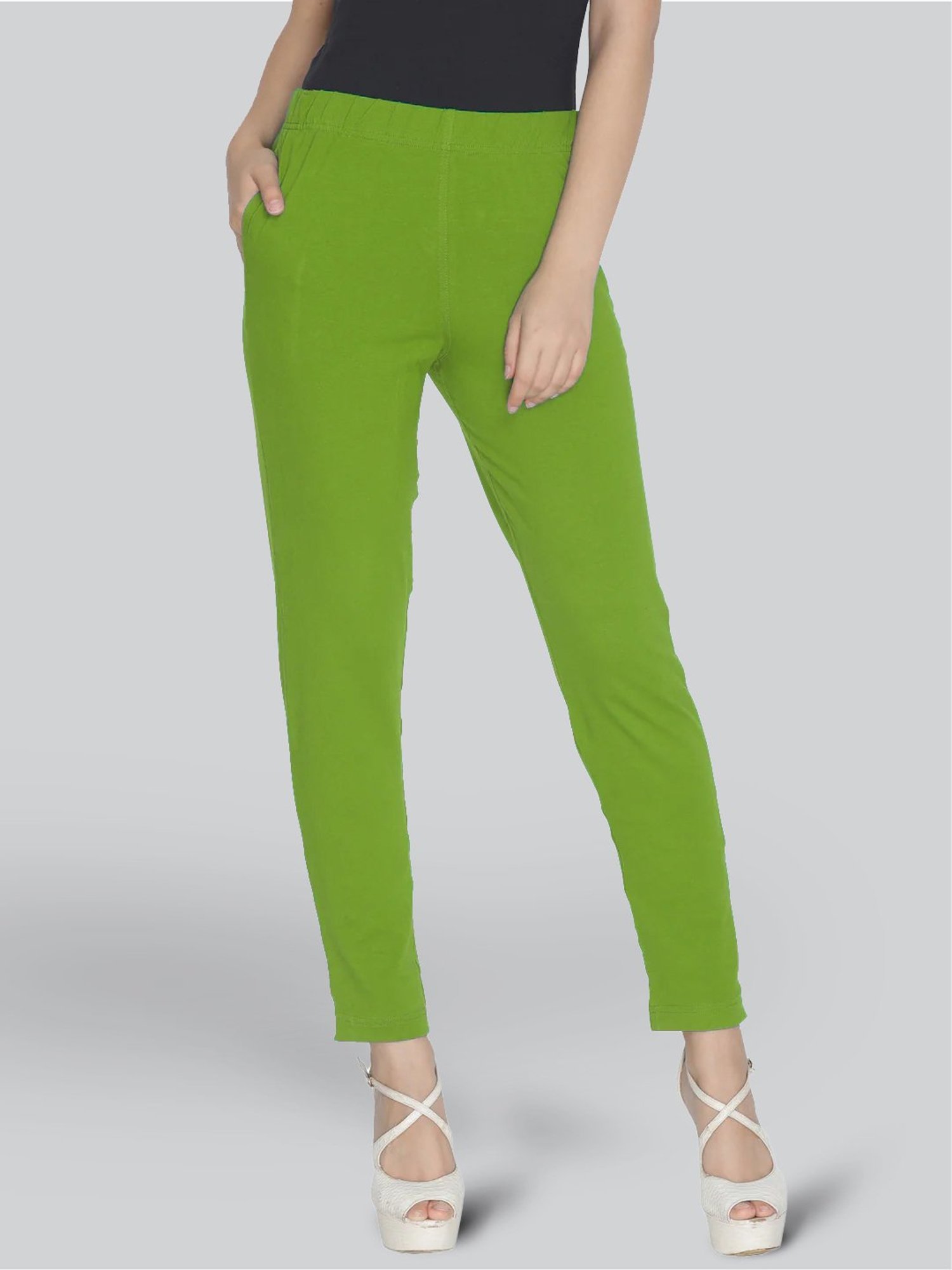 Lyra Lime Green Cotton Ankle Length Pants