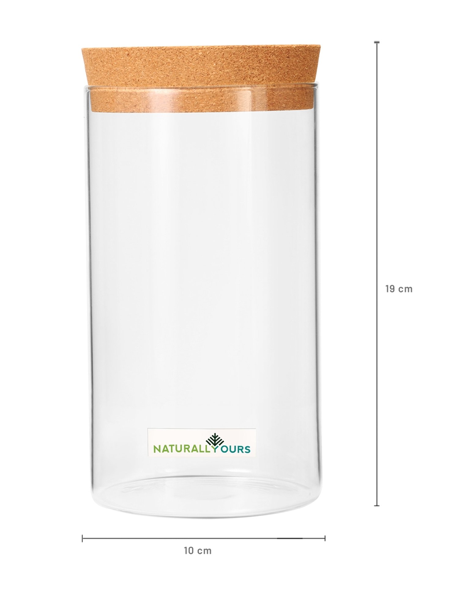 NATURALLYOURS Borosilicate Transparent Glass Storage Jars With Cork Lid - 1250 ml