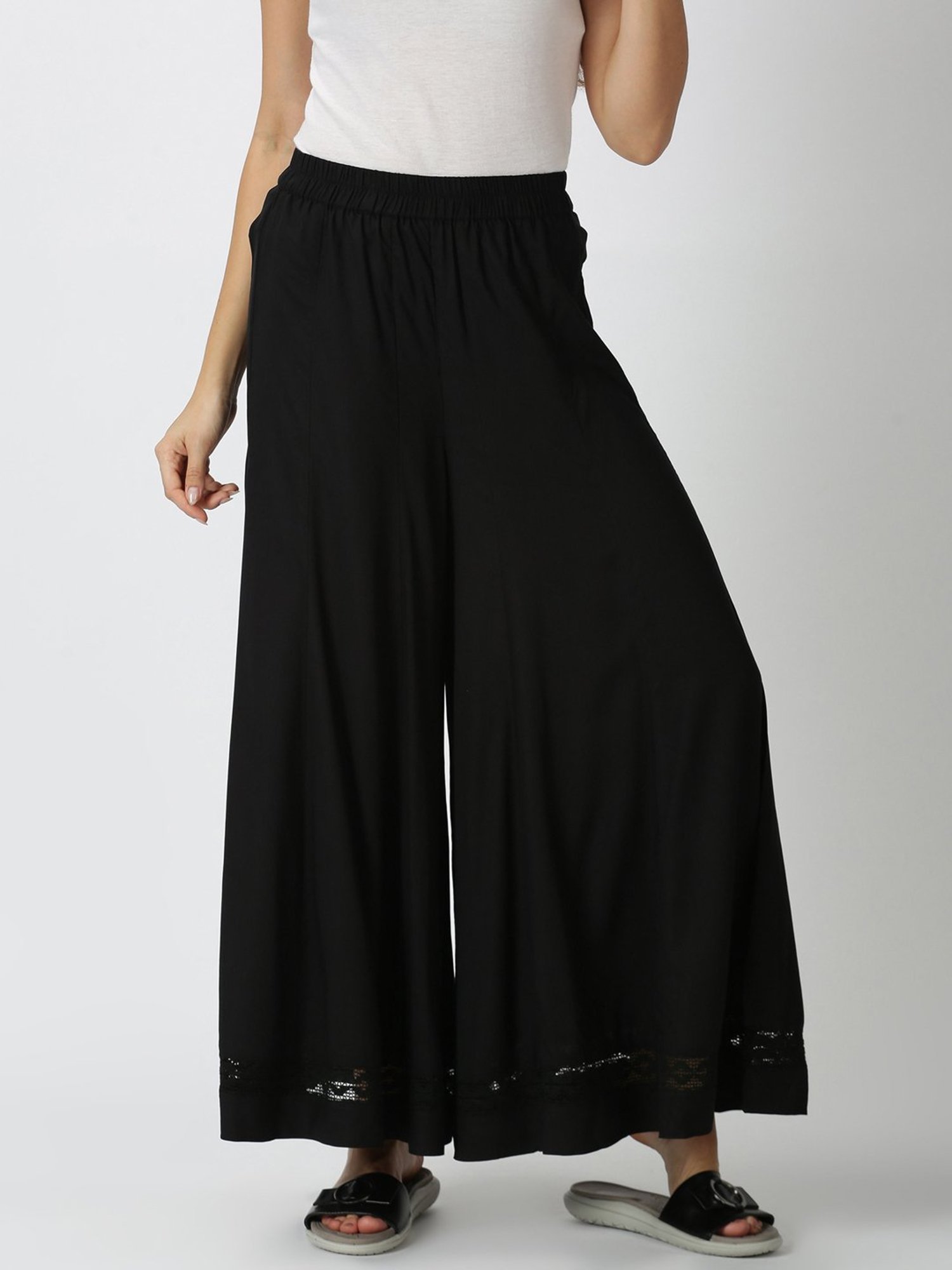 Saffron Threads Black Elasticated Palazzos