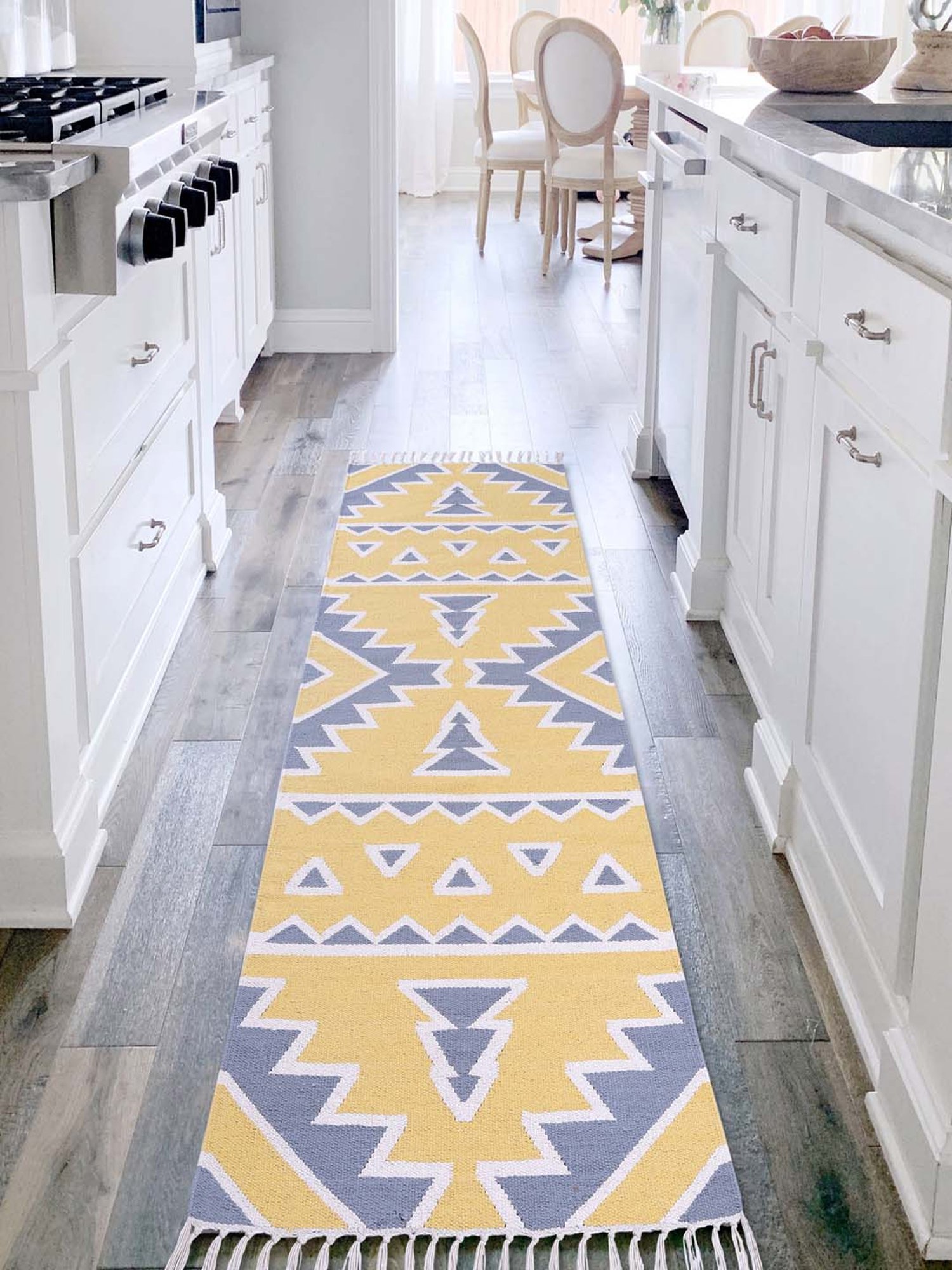 Pequra Yellow & Blue Cotton Floor Covering Arka Runner Rug