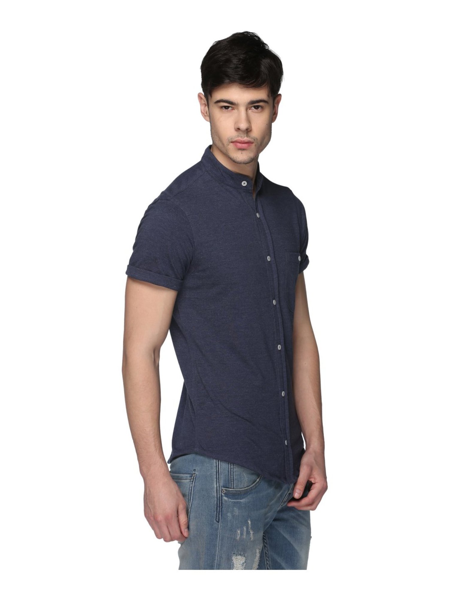 Club York Blue Cotton Regular Fit Shirt