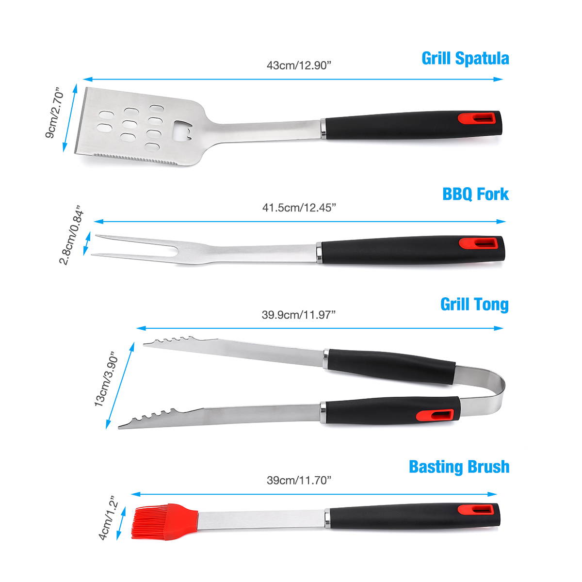 FirstPower 4Pcs Stainless BBQ CLUB Grill Tool Set  Piece-Tongs, Spatula, Fork, Brush