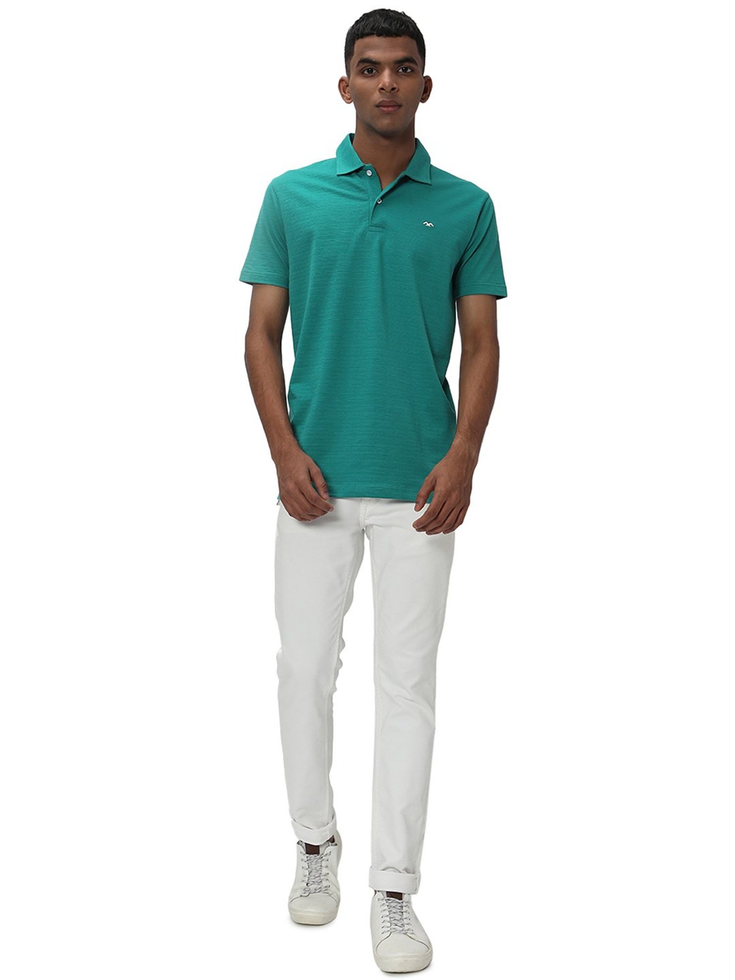 Mufti Green Slim Fit Textured Polo T-Shirt