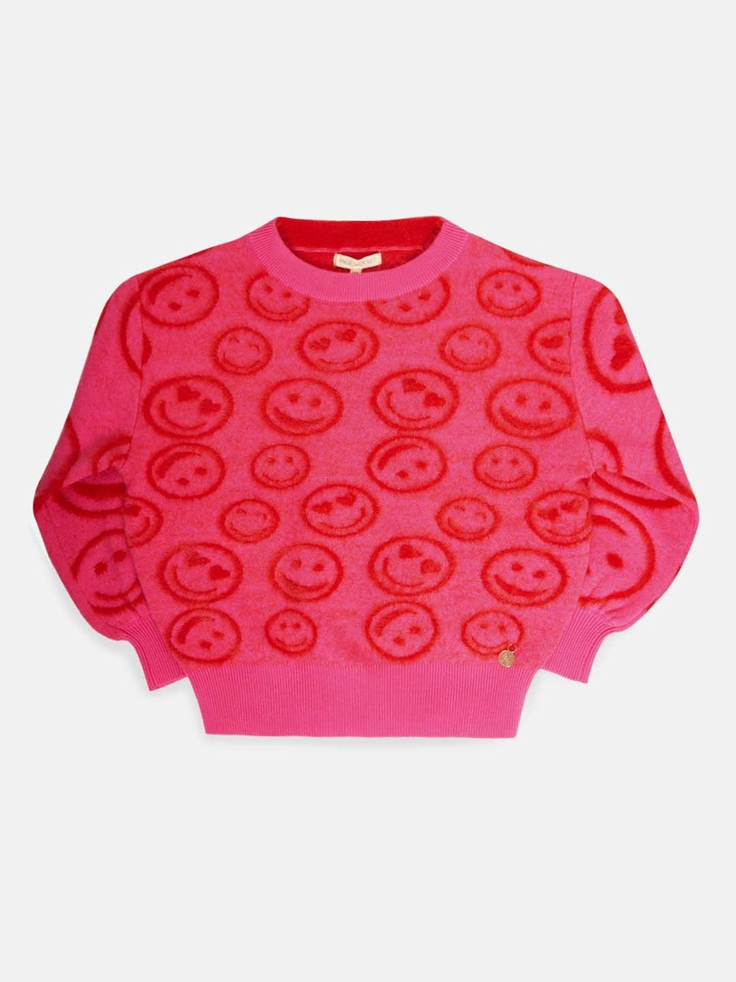 Angel & Rocket Kids Pink Printed Full Sleeves Sweater
