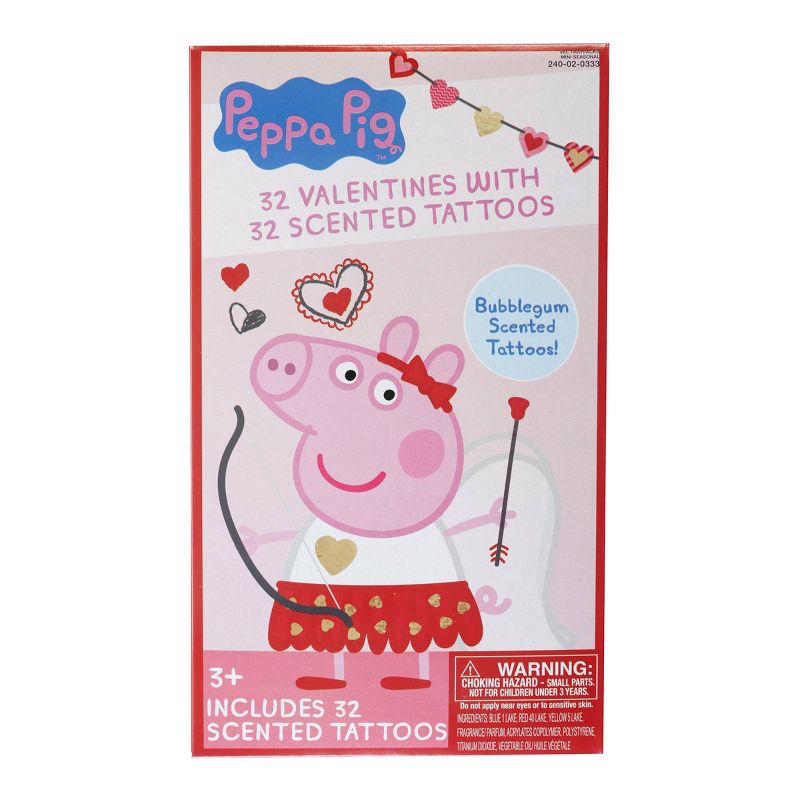 Peppa Pig 32ct Valentines With Bubblegum Scented Tattoo