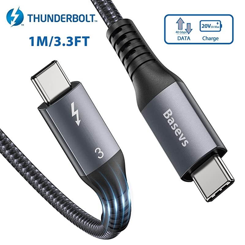 Thunderbolt 3 Cable 33Ft1M40Gbps  TB 3 USB 40 Cable 20V5A 100W Supports 1x 5K 60hz or Double 4K 60hz Monitor External SSD eGpu USBC Docking Station