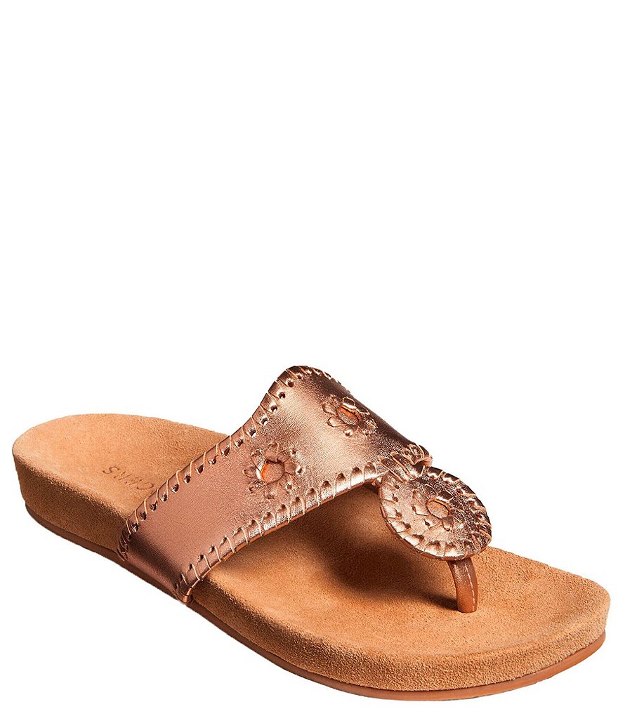 Jack Rogers Jacks Comfort Leather Whipstitch Detail Thong Sandals