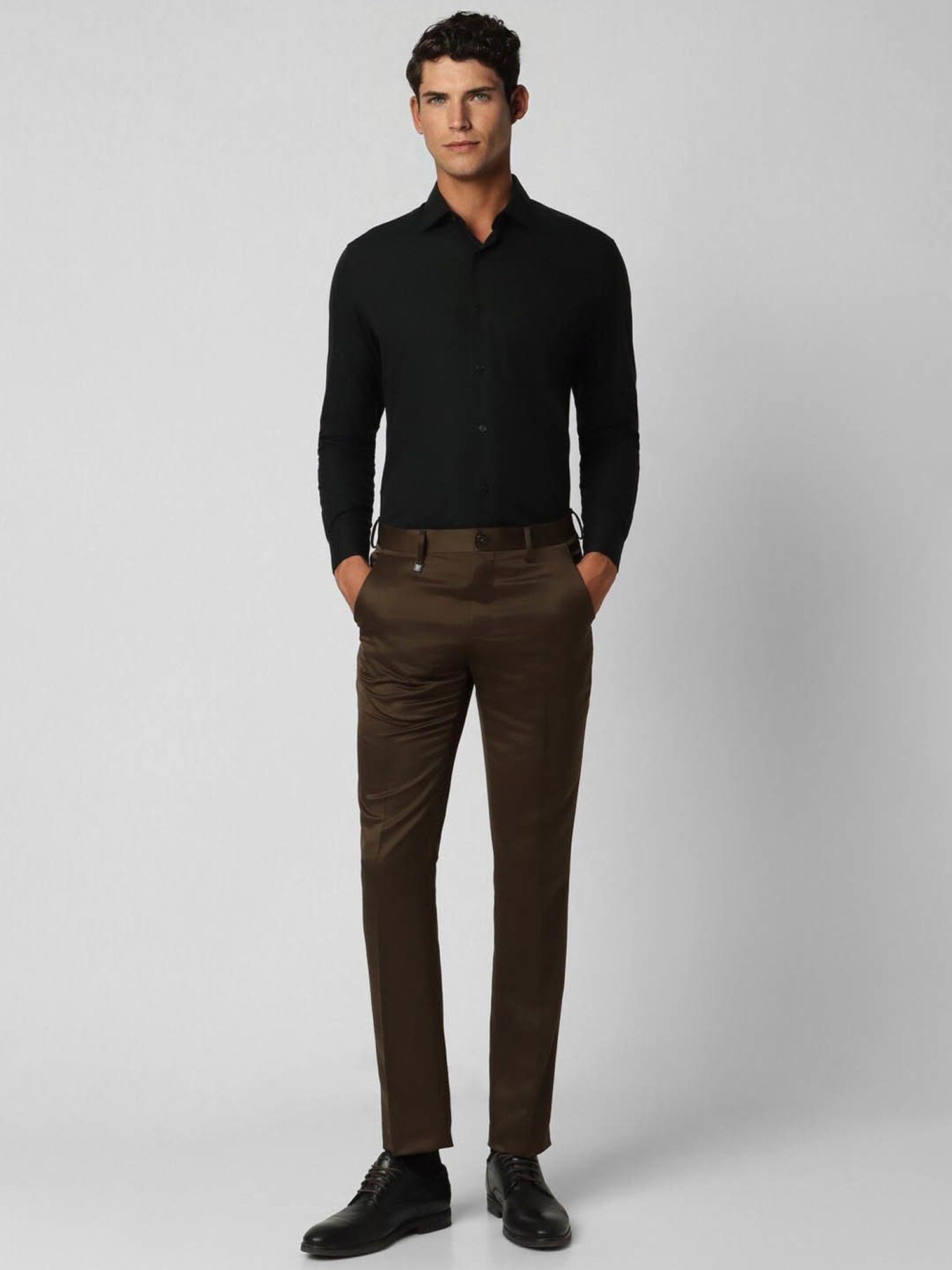 V Dot Steel Brown Skinny Fit Trousers