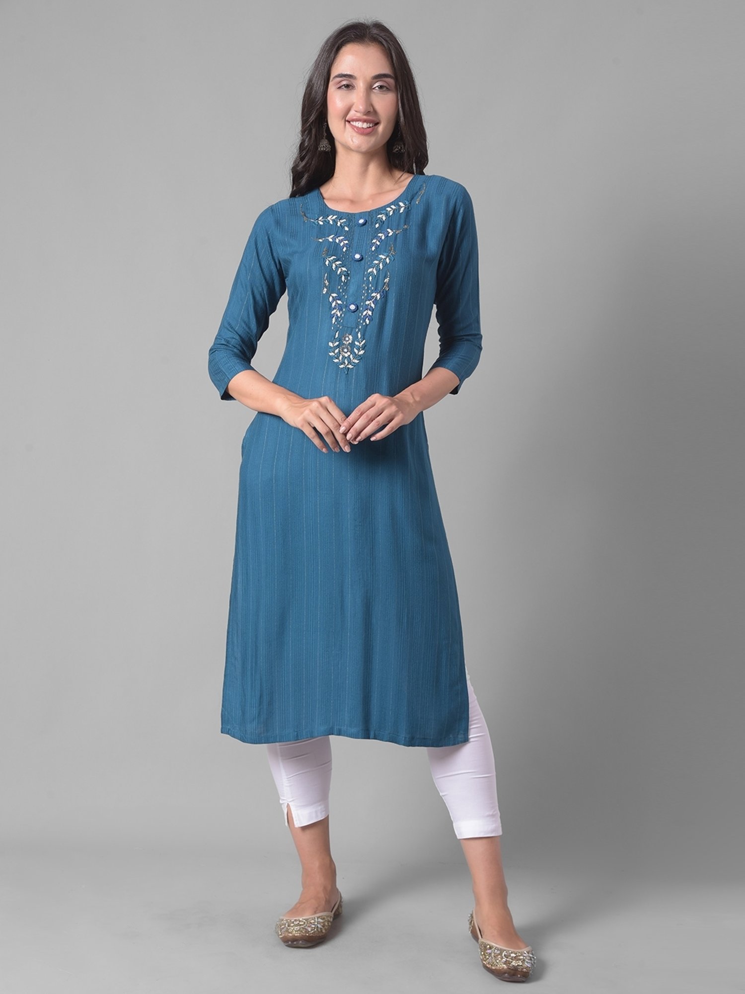 Dollar Missy Blue Embroidered Straight Kurta