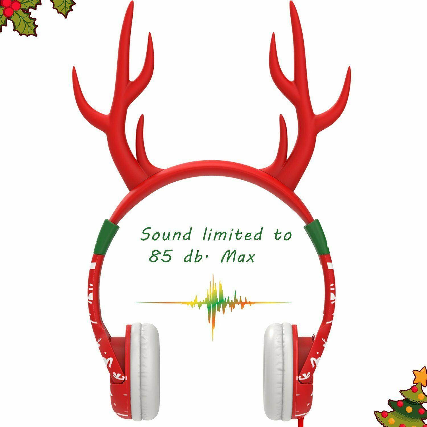 Volume Limiting Kids Headphones for School BoostCare Christmas Reindeer Headset