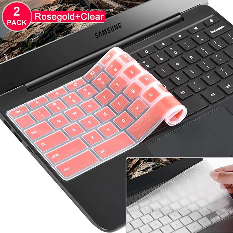 Pack] Samsung chromebook 4 Keyboard Cover Skin for Samsung Chromebook 11.6/15.6 inch Chromebook XE500C1, Chromebook 3 XE500C13,Chromebook Plus V-in-1 XE50QAB 1.(Clear and Pink)