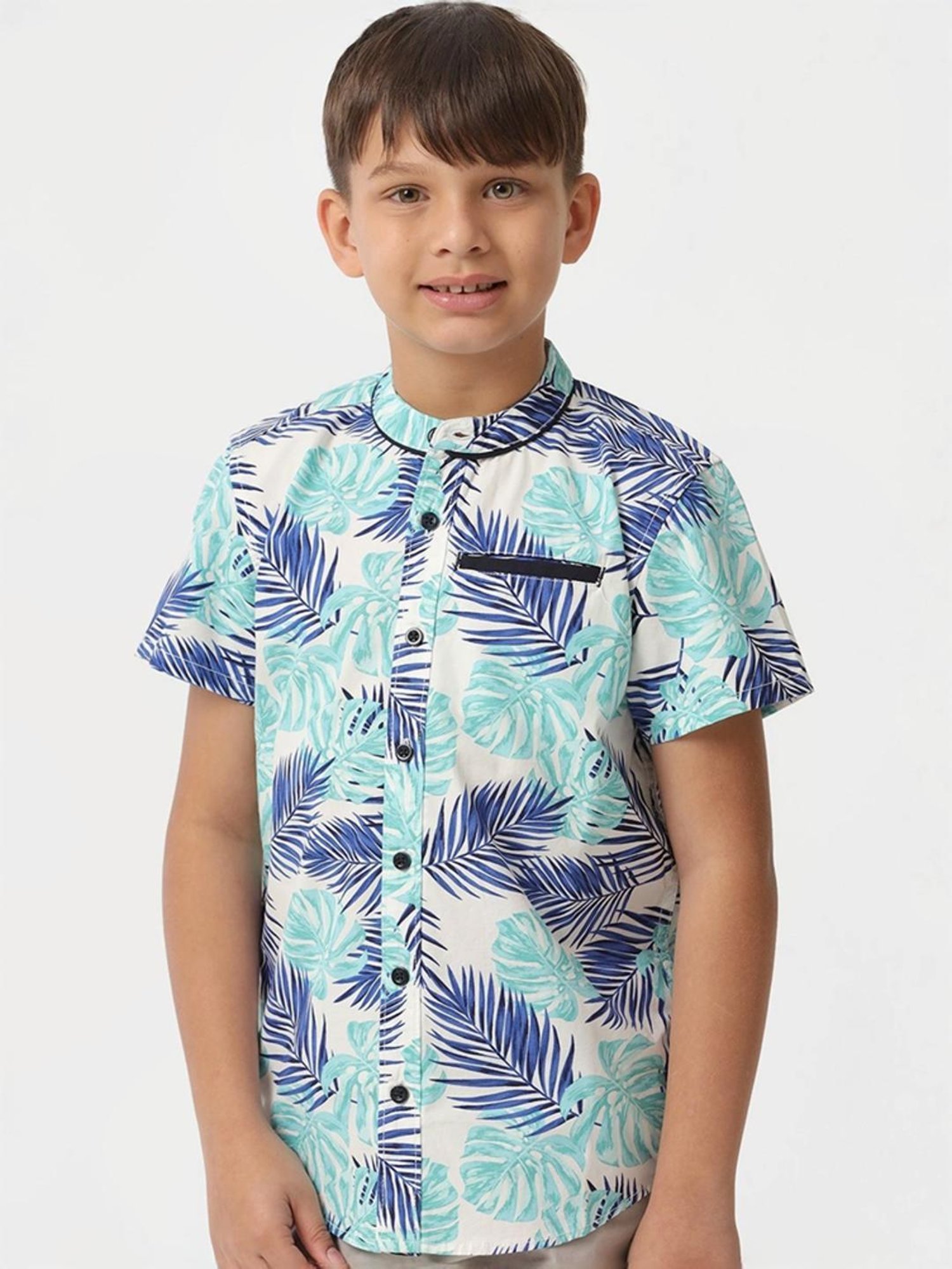 Kate & Oscar Kids Blue & White Cotton Printed Shirt