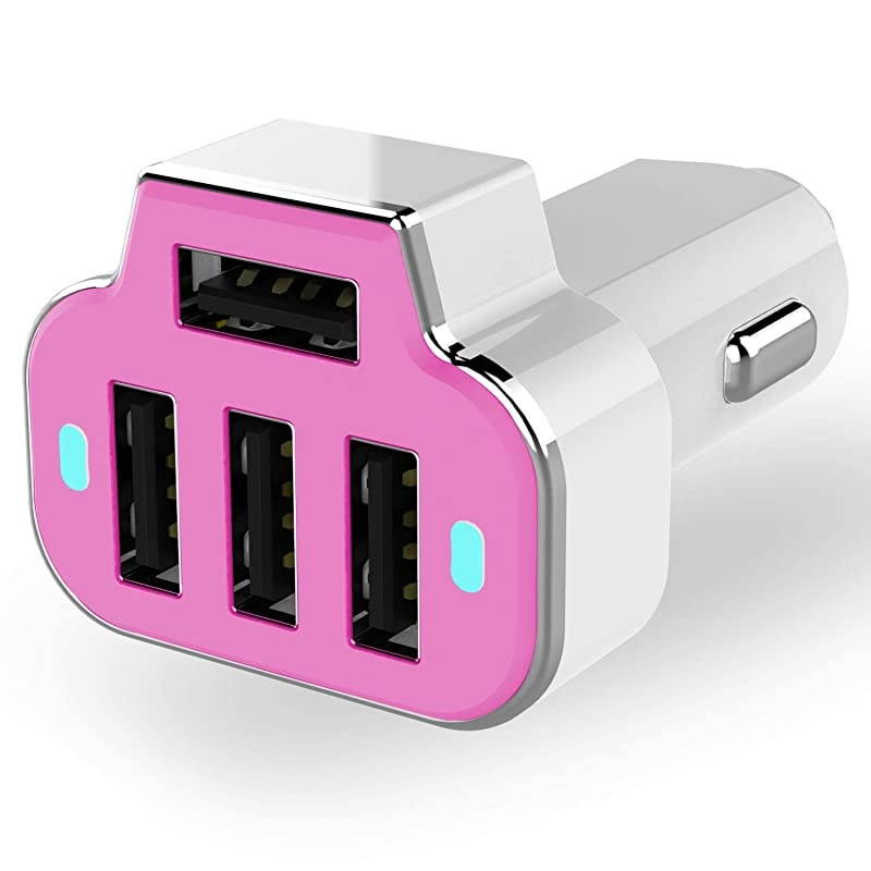 4 Port Car Charger USB Adapter 12V Fast Car Charger USB Adapter Power Station 52A26W Output Pink
