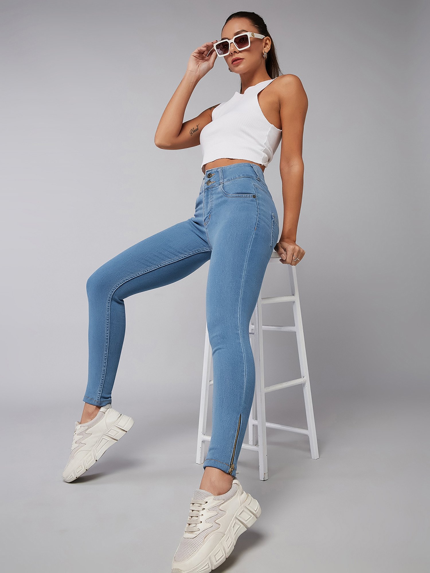 DOLCE CRUDO Blue Denim Skinny Fit High Rise Jeans