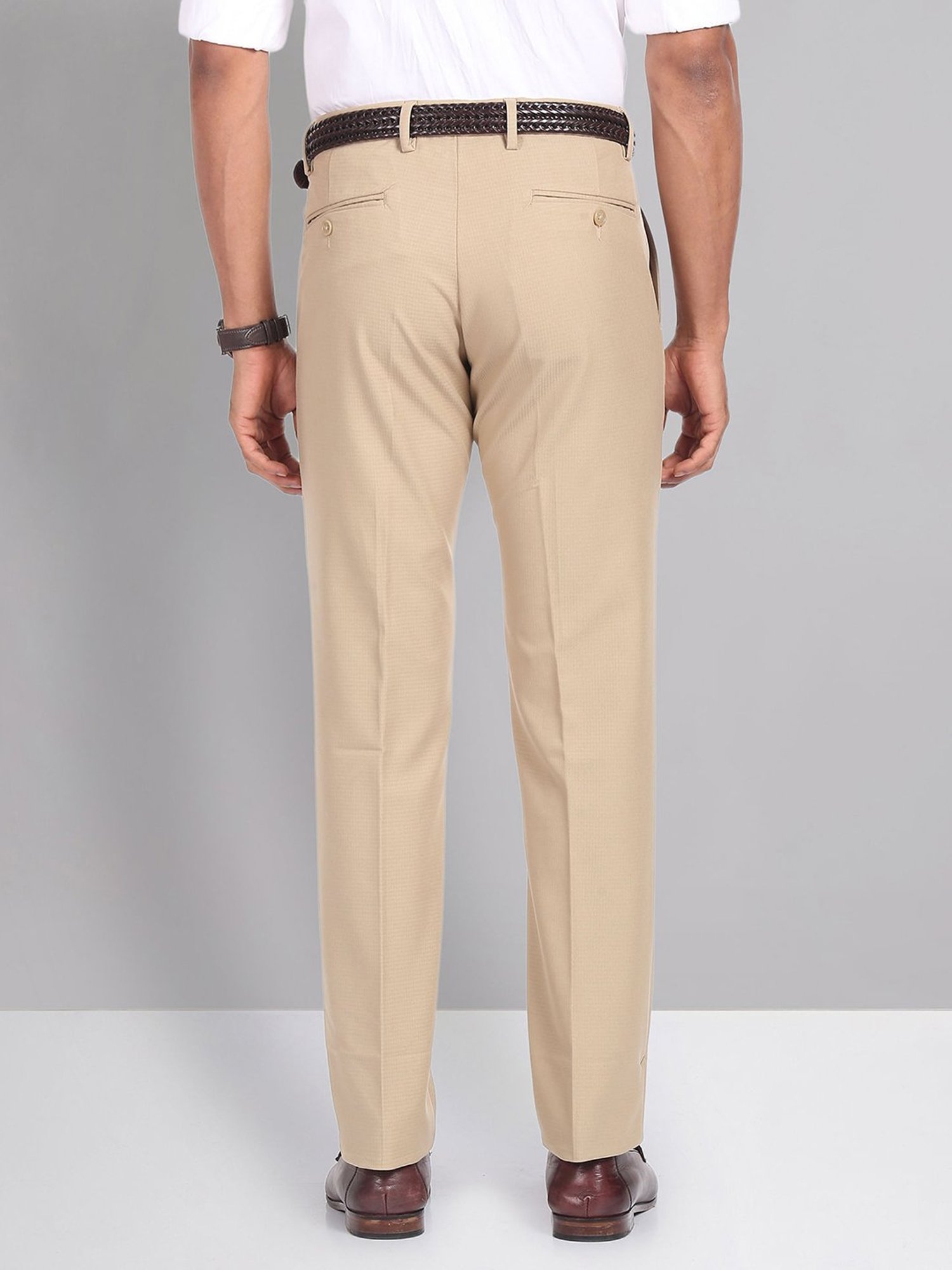 AD by Arvind Khaki Slim Fit Flat Front Trousers