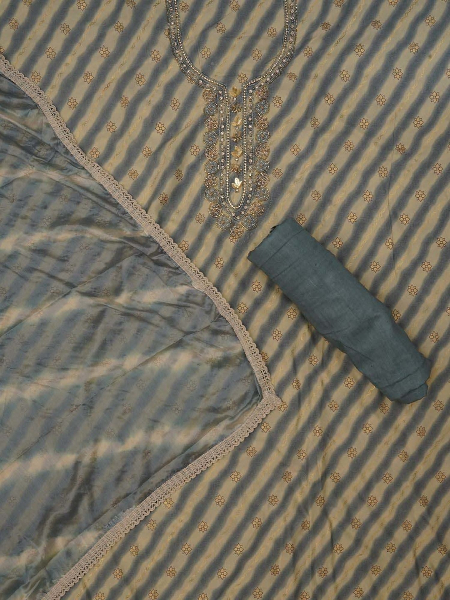 Jaipur Kurti Grey Embellished Unstitched Dress Material