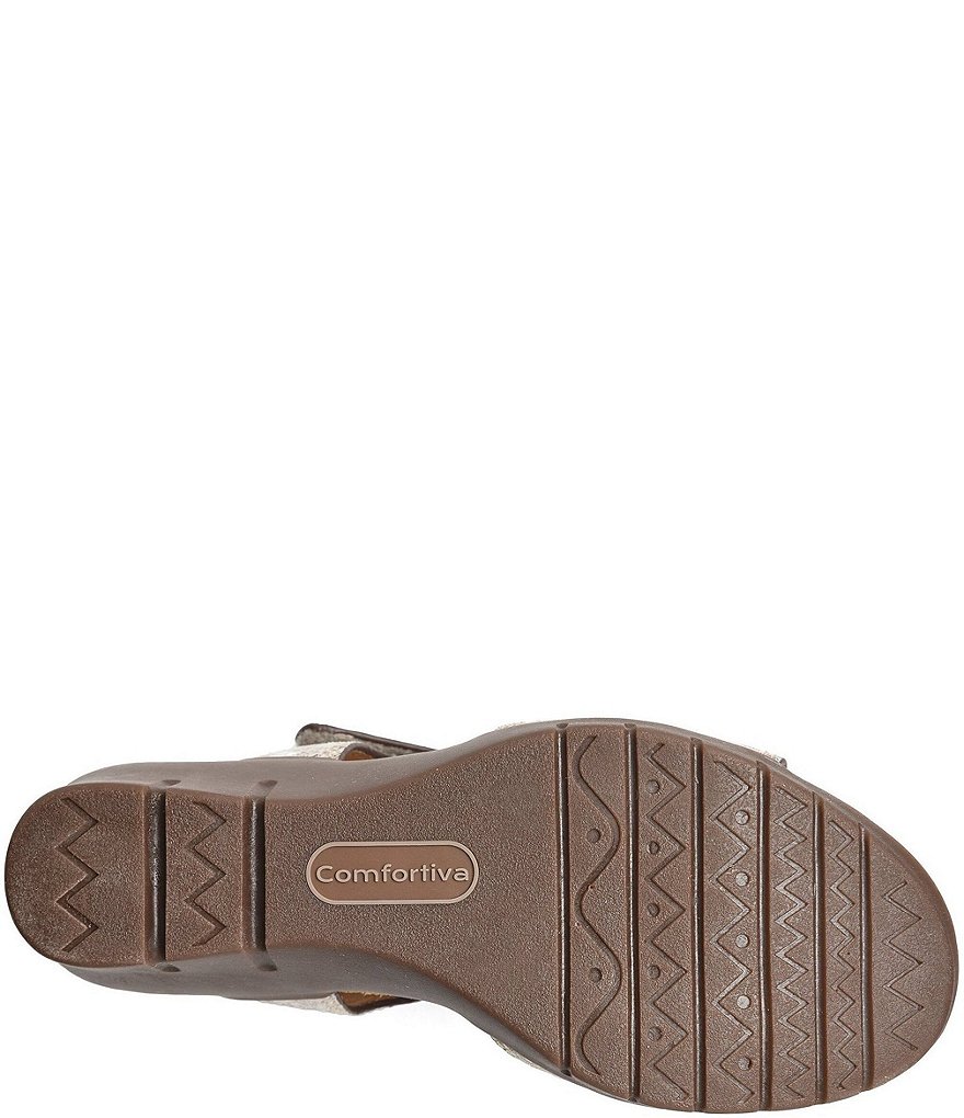 Comfortiva Abria Floral Adjustable Leather Wedge Sandals