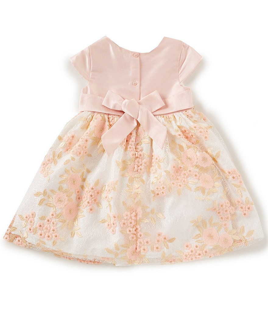 Rare Editions Little Girls 2T-6X Bow-Waist Satin/Jacquard-Stripe Hi-Low Ballgown