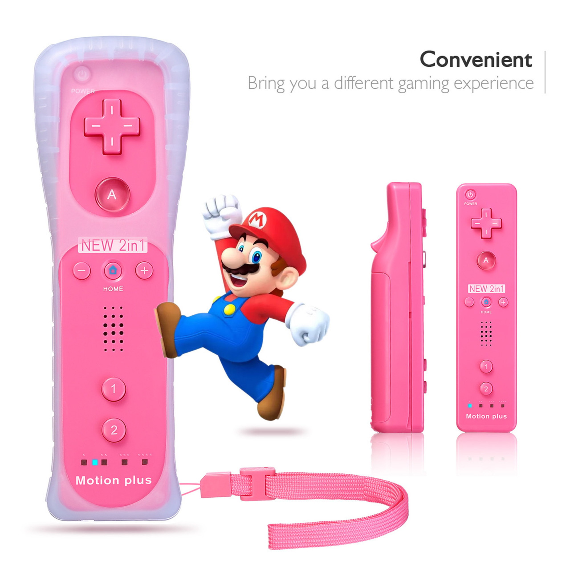 Motion Plus Remote Controller for Nintendo Wii / Wii U Console Video Games with Case Pink