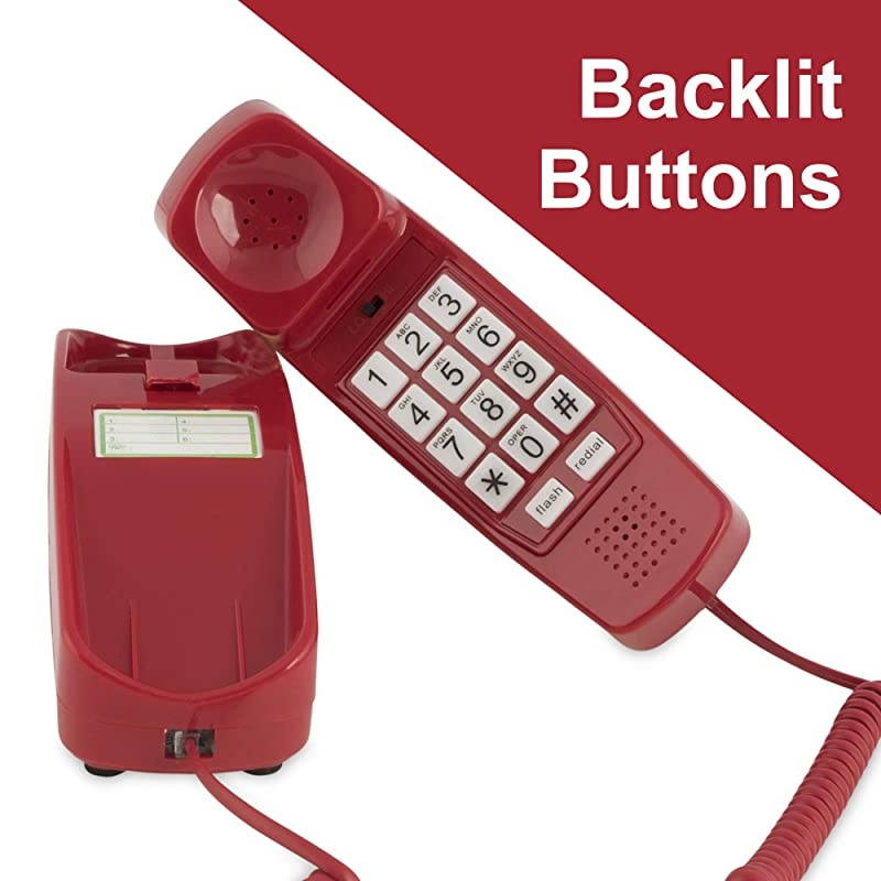 Corded Phone - Phones for Seniors - Phone for Hearing impaired - Crimson Red - Retro Novelty Telephone - an Improved Version of The Princess Phones in 1965 - Style Big Button -