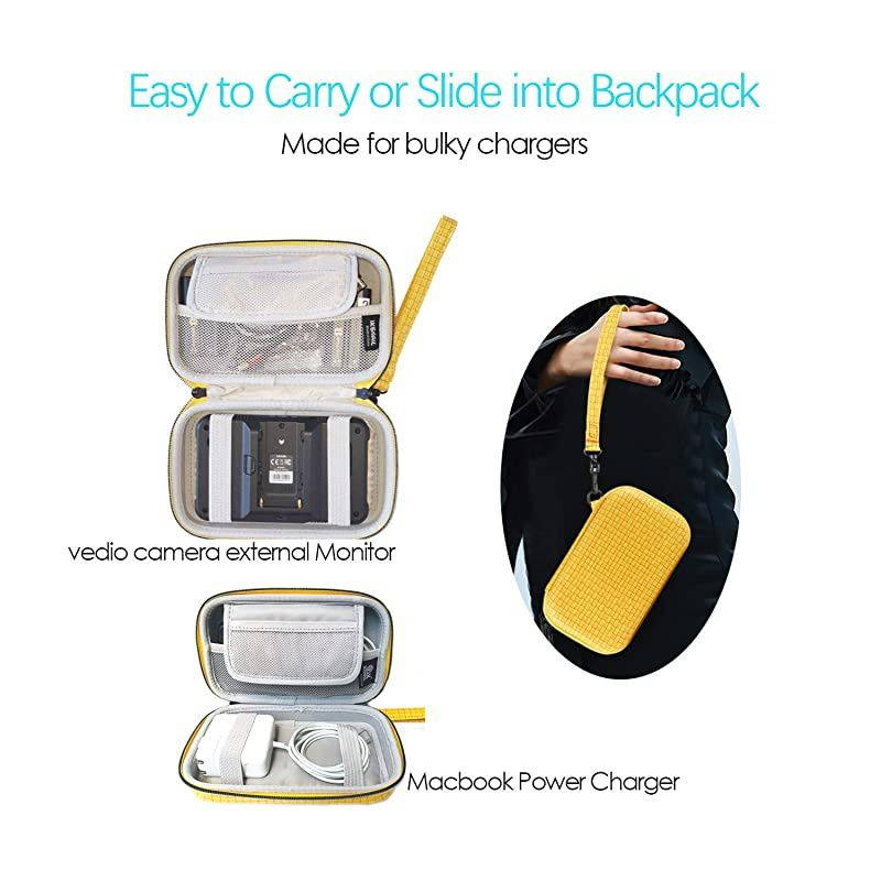 Travel Cord Organizer Portable 79 Inch Hard Shell Cord Case Shockproof Carrying Pouch Storage Bag for Charger Cable Phone TWS Wireless Earbuds Hard Drive External Battery Yellow