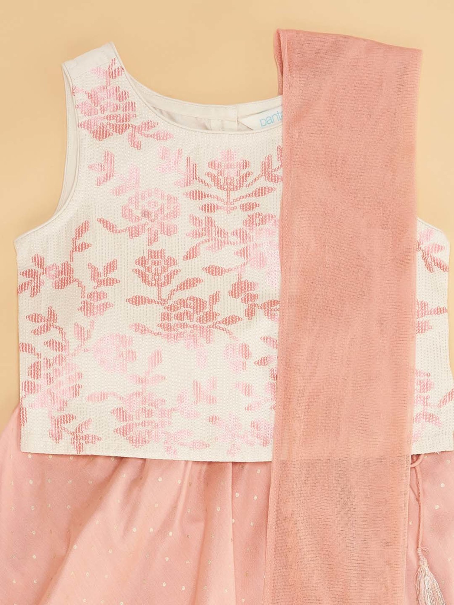 A Little Fable Kids Red & Beige Embellished Lehenga Choli