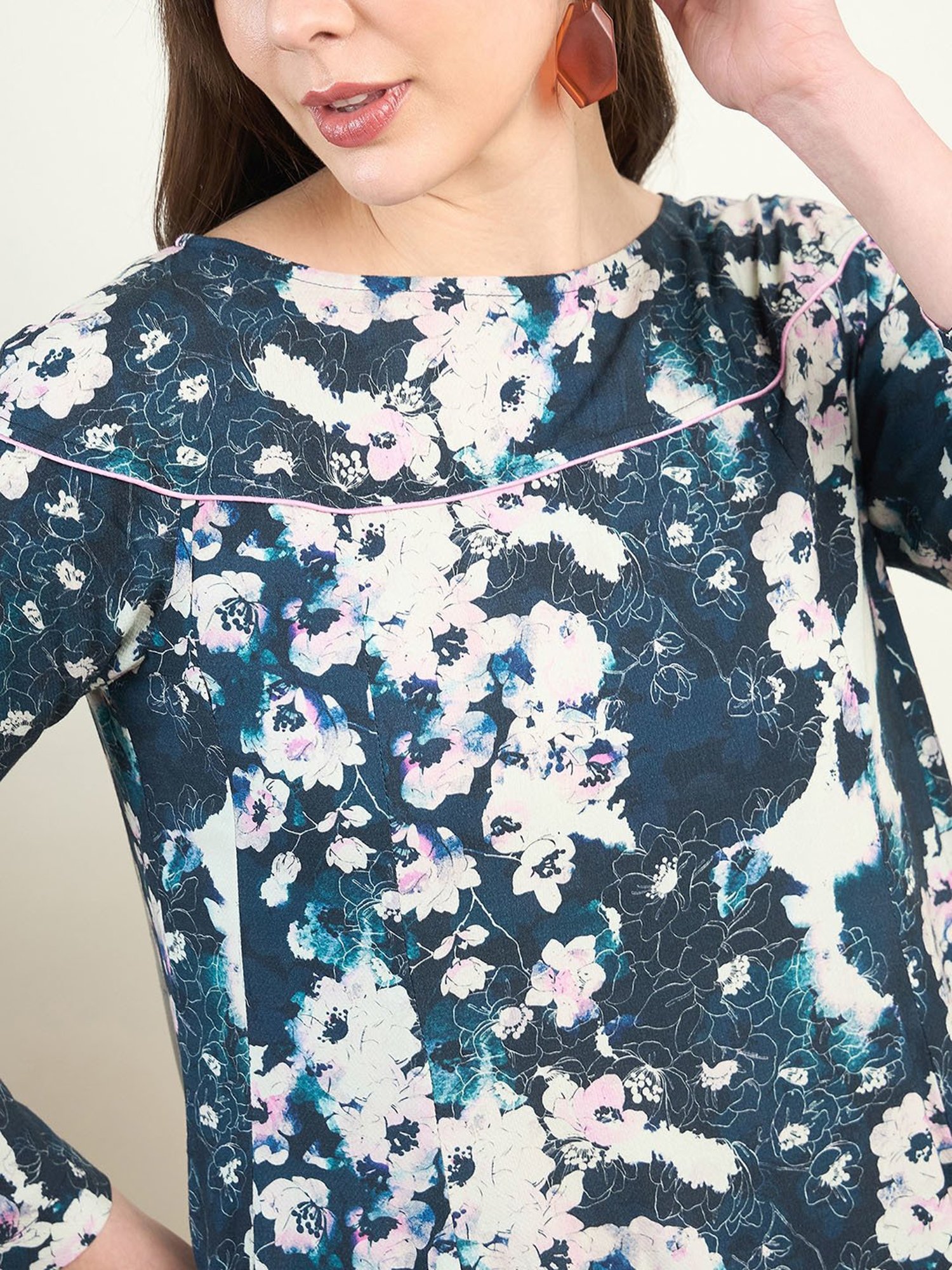 The Kaftan Company Blue Floral Print Maxi Dress