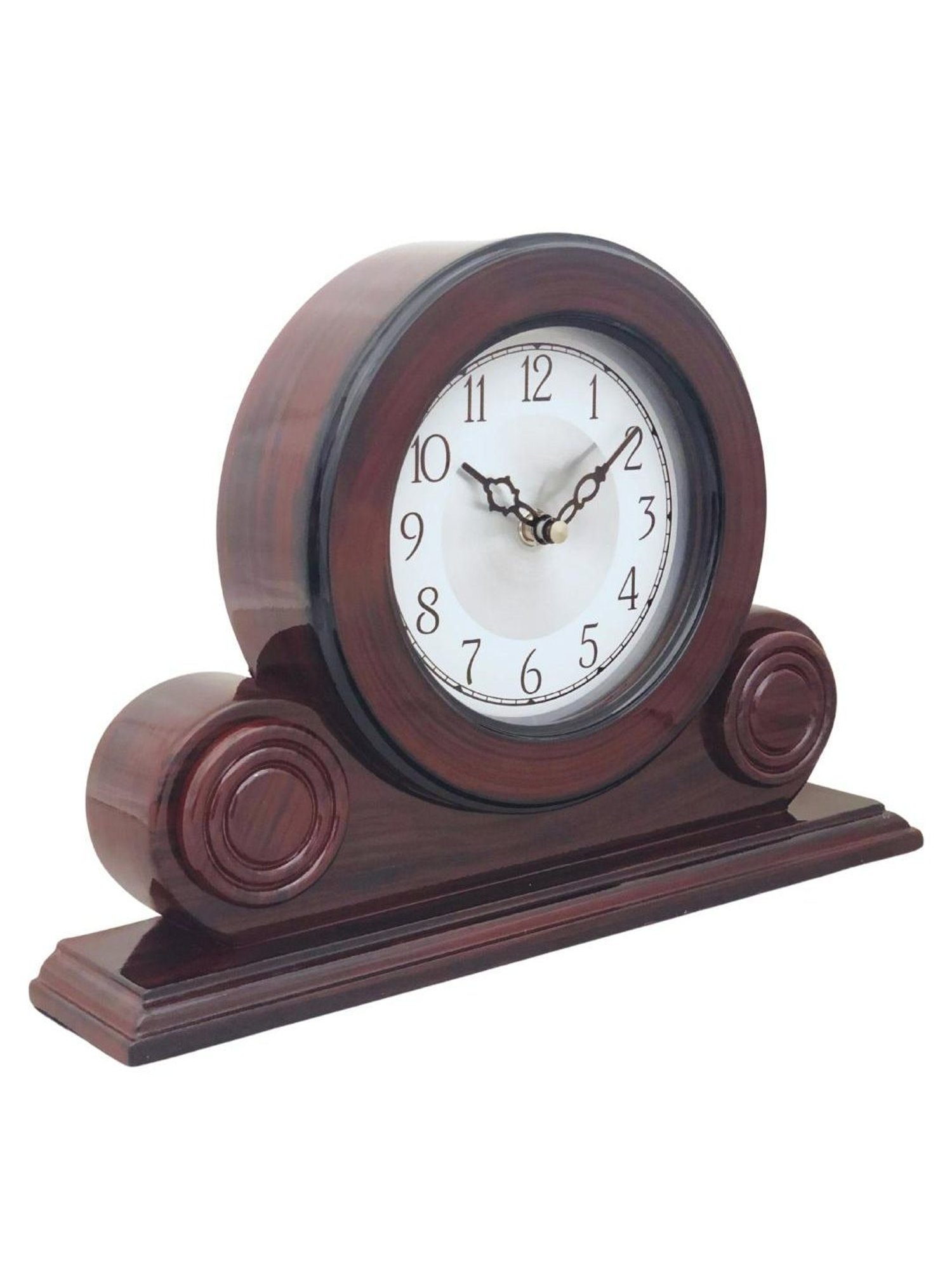 CHRONIKLE Round Rosewood Brown Wood Table or Desk Clock