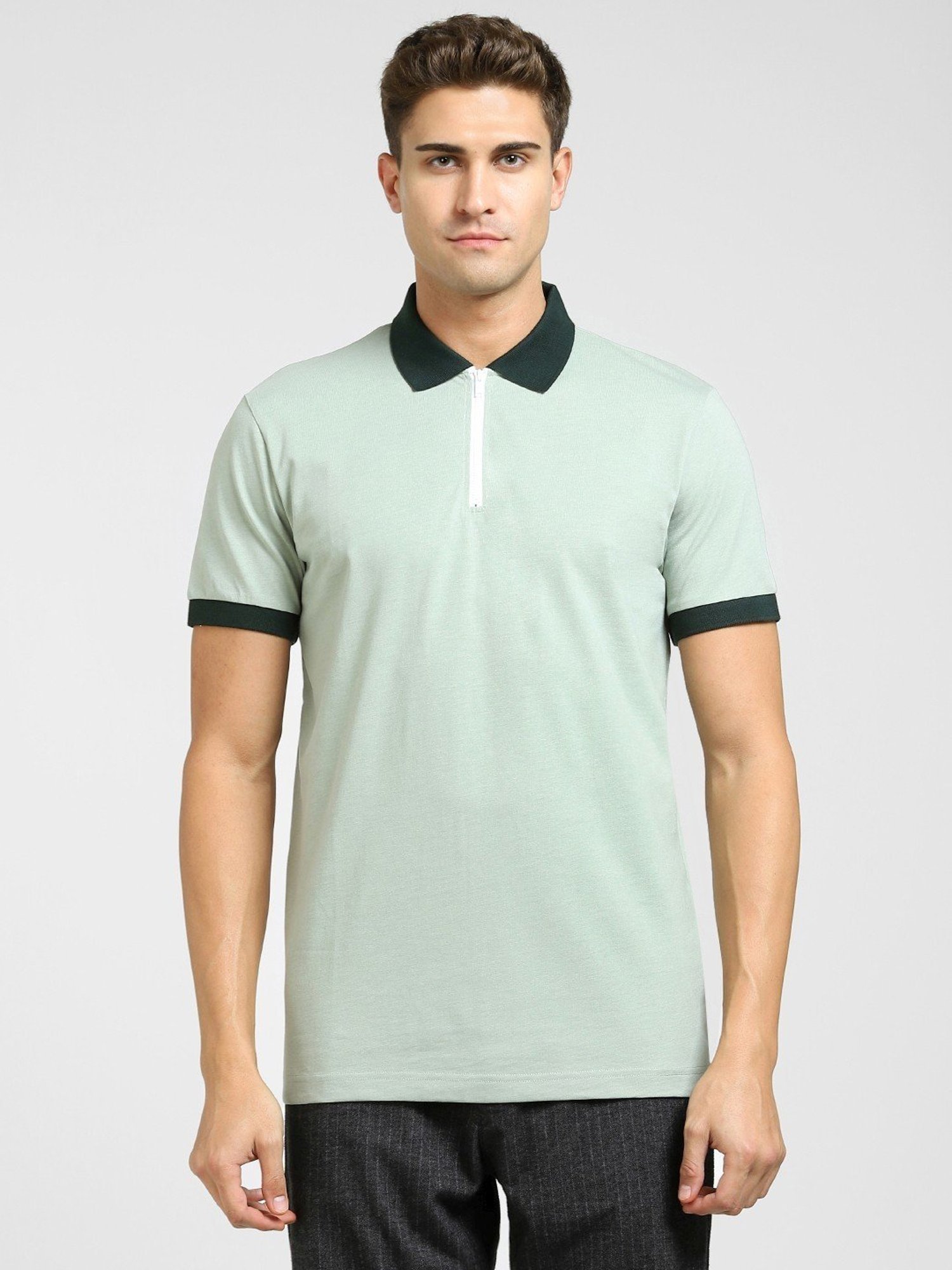 SELECTED HOMME Green Cotton Regular Fit Polo T-Shirt