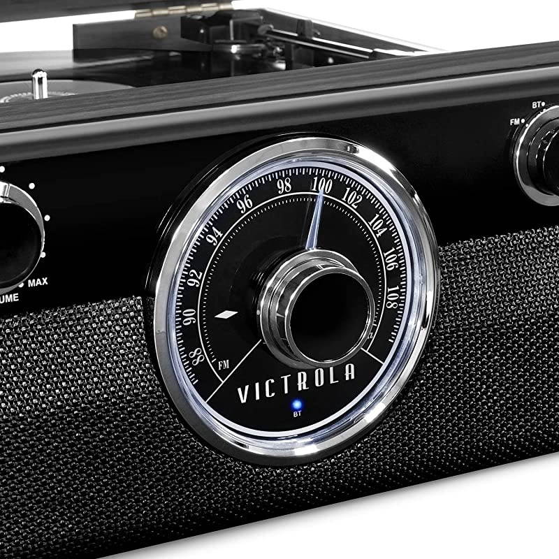 Wood Metropolitan Mid Century Modern Bluetooth Record Player with 3-Speed Turntable and Radio, Gray (VTA-240B-GRY)