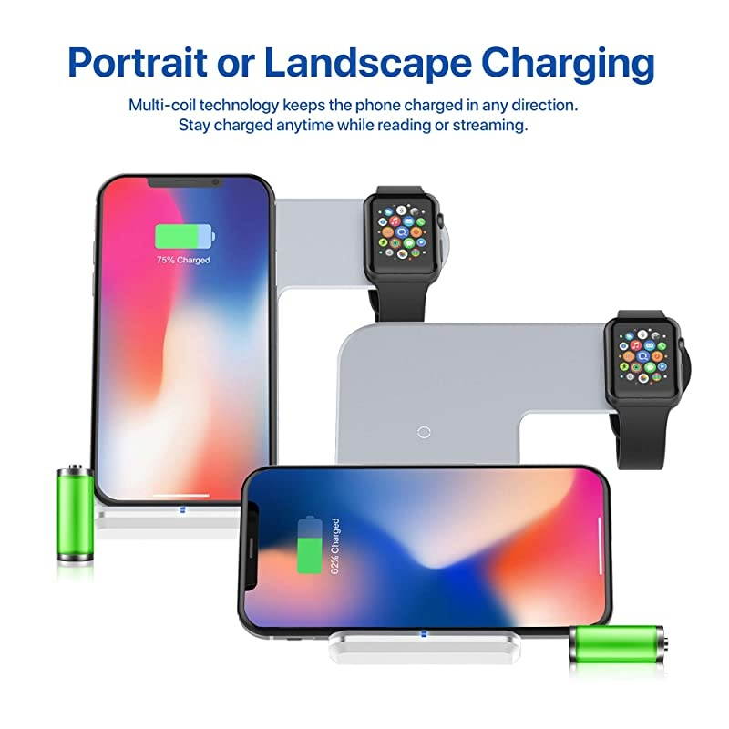 Upgraded 2 in 1 Wireless Charger for Apple Watch 54321 iPhone 11 11 PRO 11 MAX PRO XS MAX XR XS 8Plus iPhone and Watch Charging Station QC 30 Adapter Included White