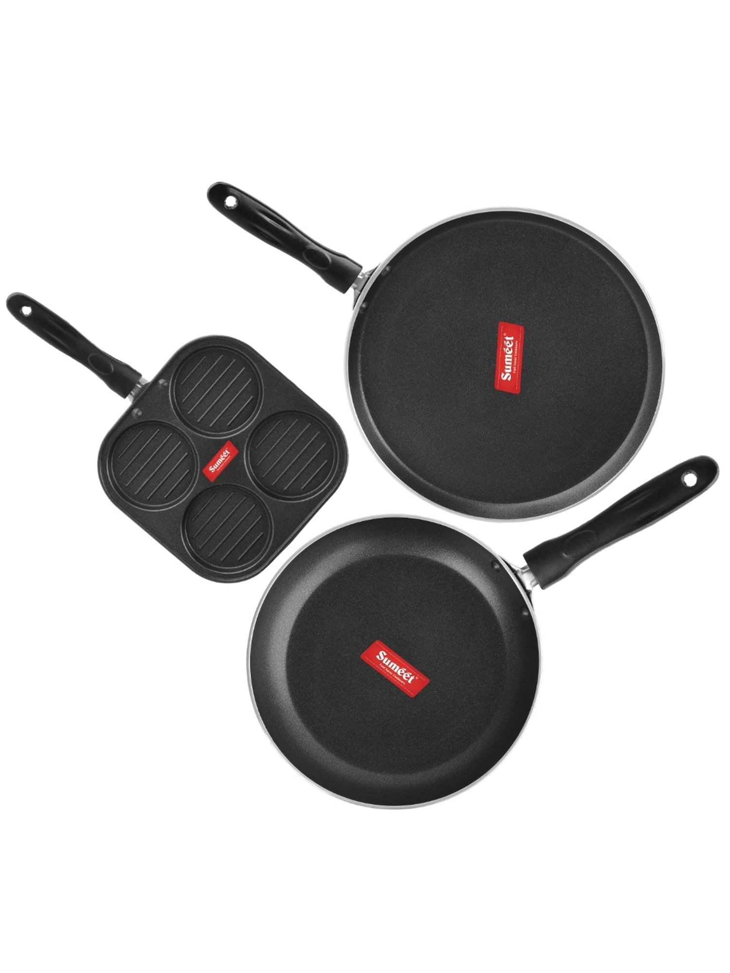 Sumeet NonStick 3pc Combo Set of 2.6mm Thick(Dosa Tawa+Mini Multi Snack Maker+Tapper pan)
