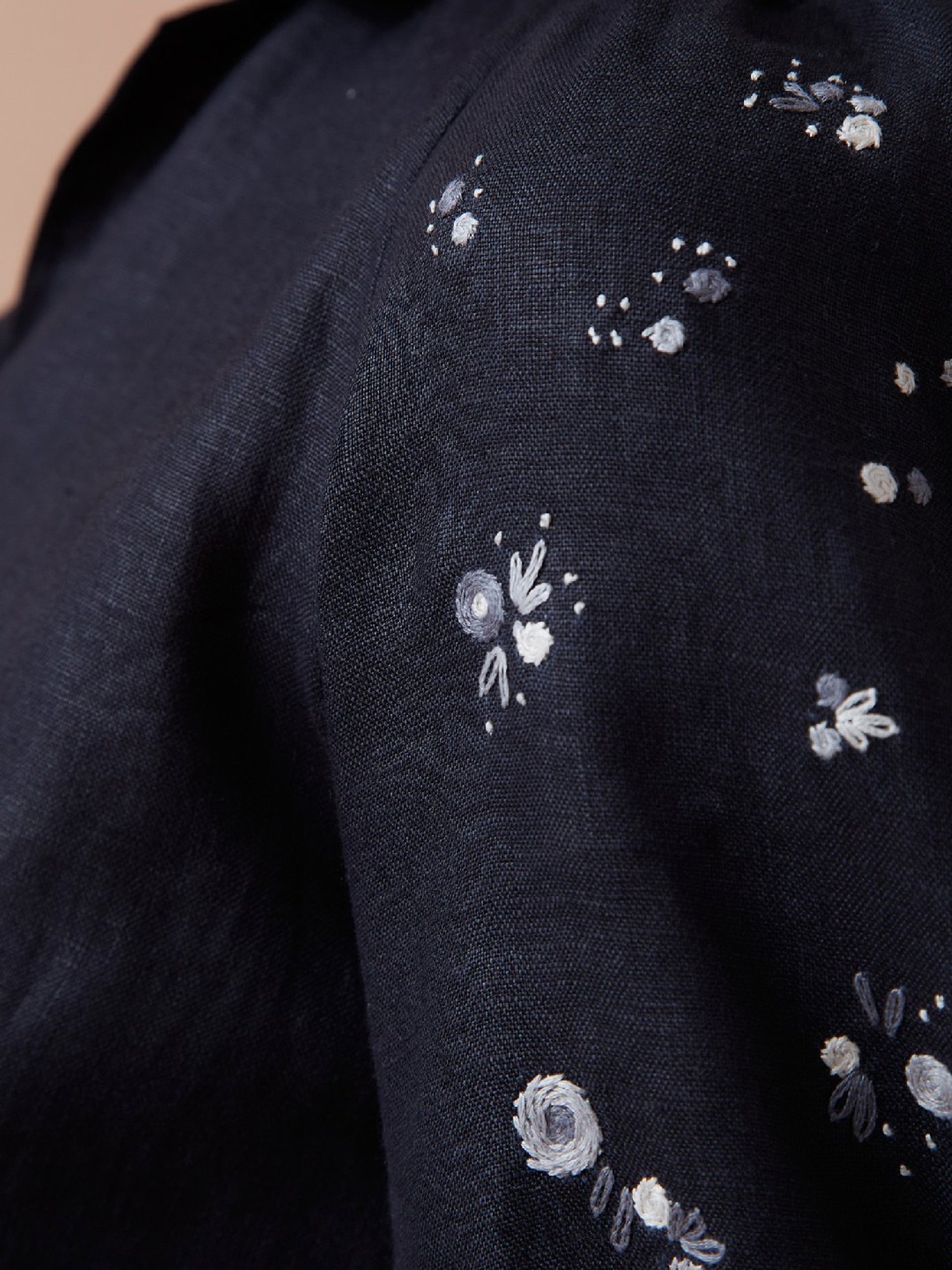 Okhai Mighty Black Linen Hand Embroidered Shirt