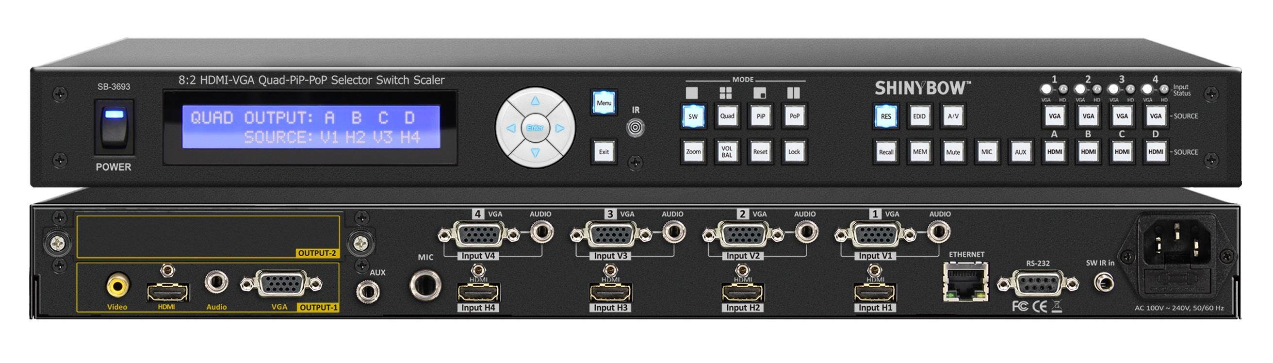 Shinybow SB-3693 HDMI & VGA Quad-PiP-PoP Selector Switch Scaler w/3-Yr Warranty