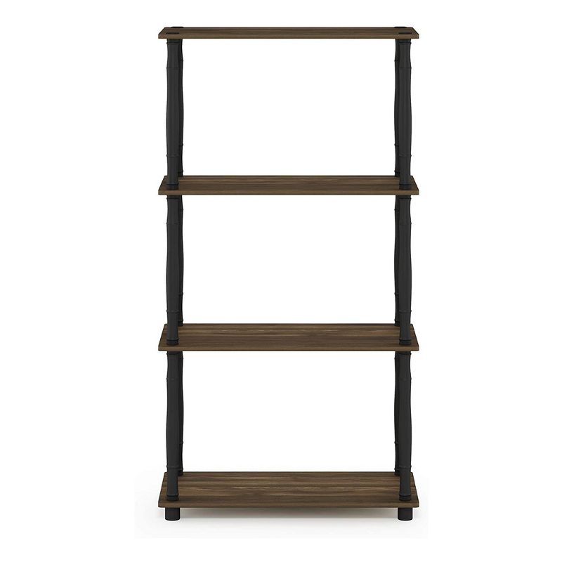 Furinno Turn-N-Tube 4 Tier Multipurpose Open Wood Display Shelf and Bookcase for Living Room, Dining Room, Bedroom, and Office Spaces, Walnut/Black