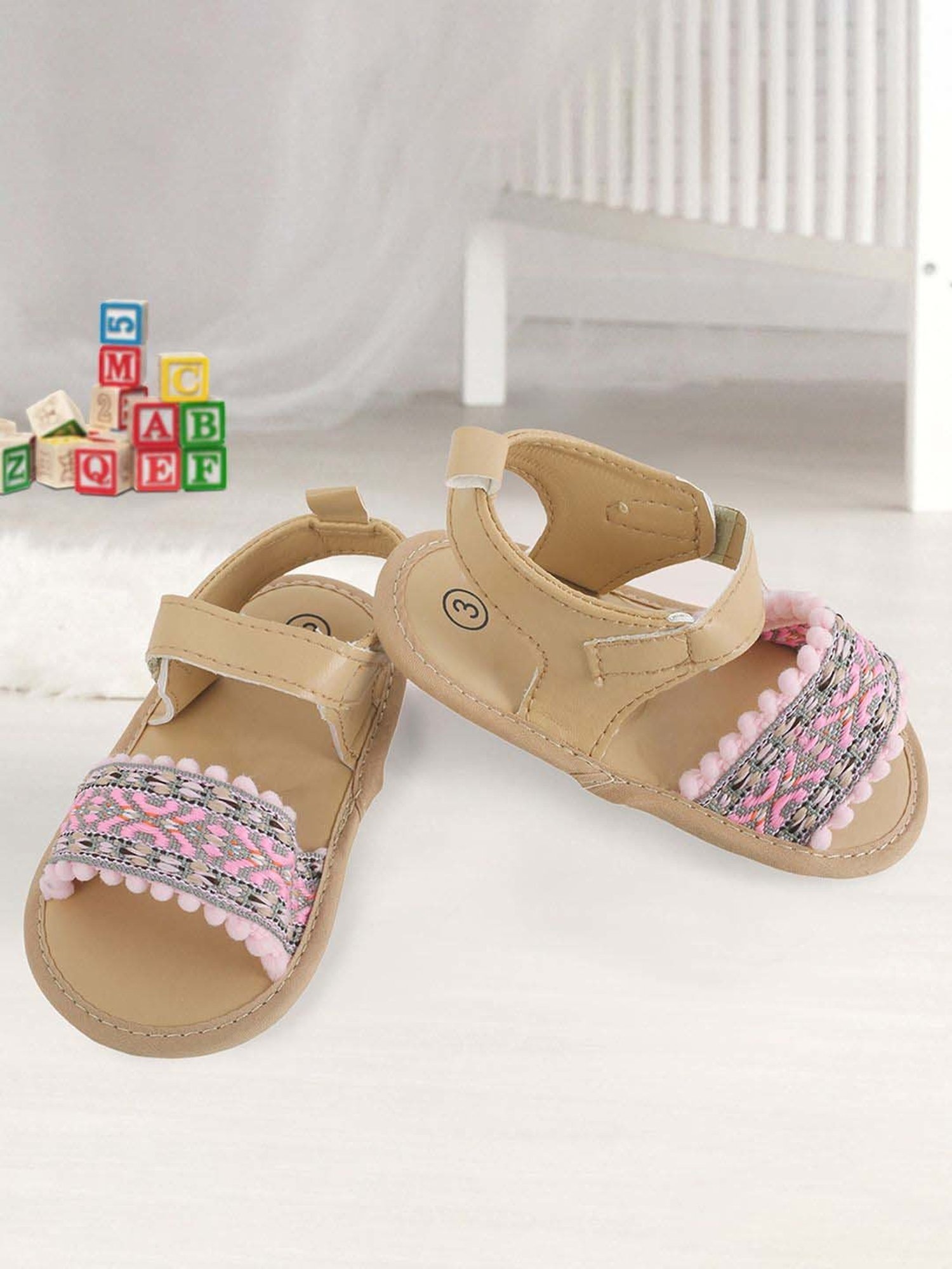 Baby Moo Kids Beige & Pink Casual Sandals