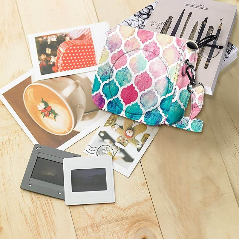 Protective Case Compatible with Fujifilm Instax Mini 8 Mini 8+ Mini 9 Instant Camera - Premium Vegan Leather Bag Cover with Removable Strap, Moroccan Love (Official Micklyn Le Feuvre Product)