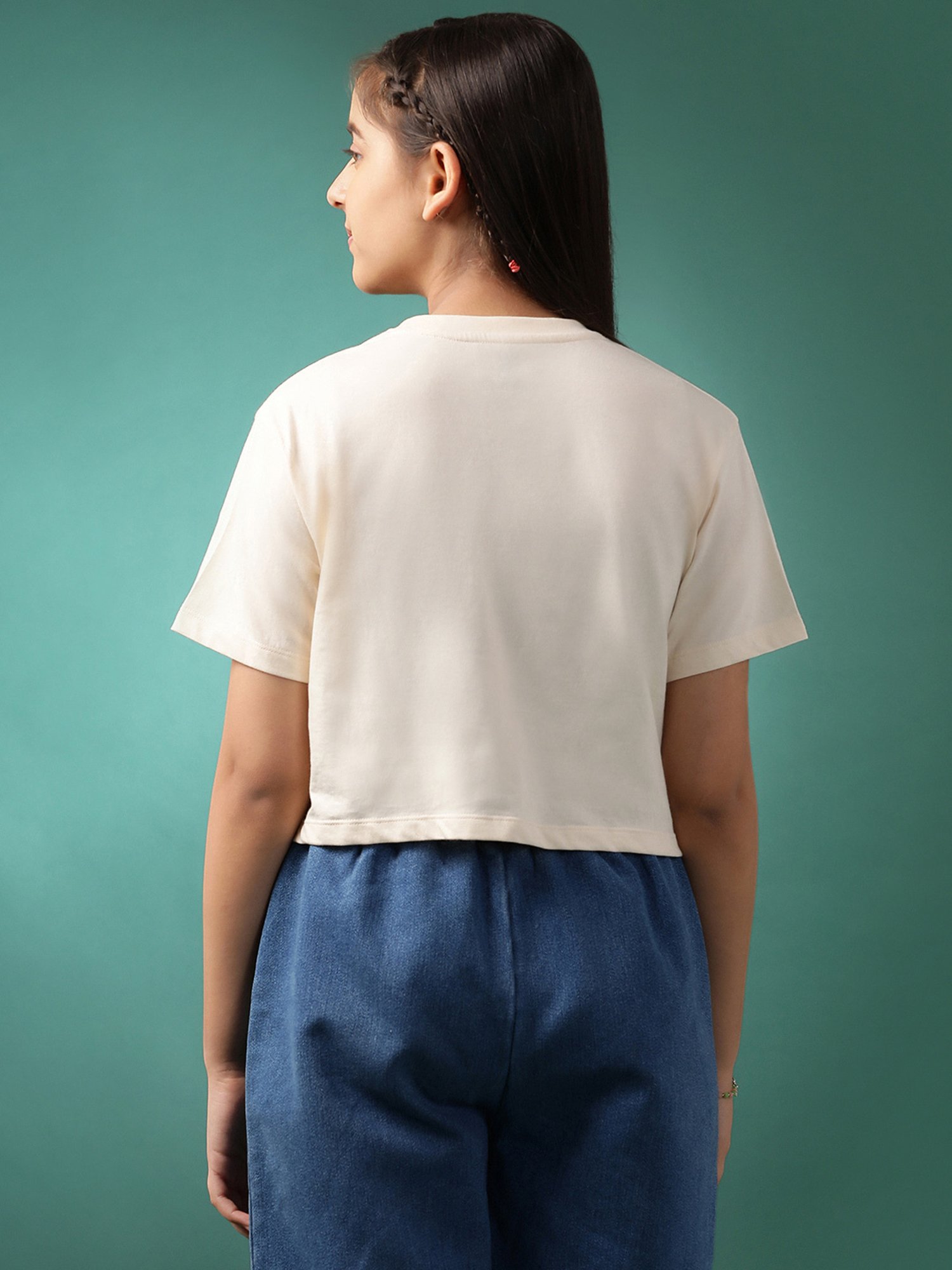 Lil Tomatoes Kids Cream Printed Crop Top