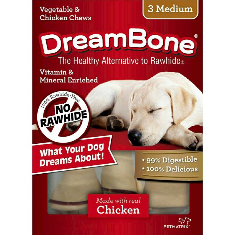 DreamBone Medium Vegetable and Chicken Flavored Rawhide Chew Bone Dog Treats - 3ct