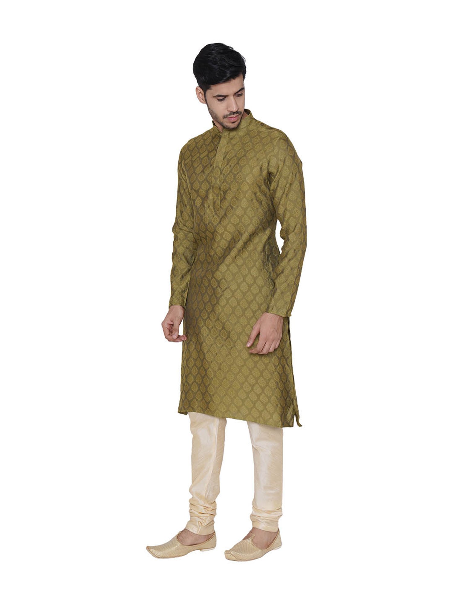 Tabard Olive & Beige Printed Kurta & Churidar Set