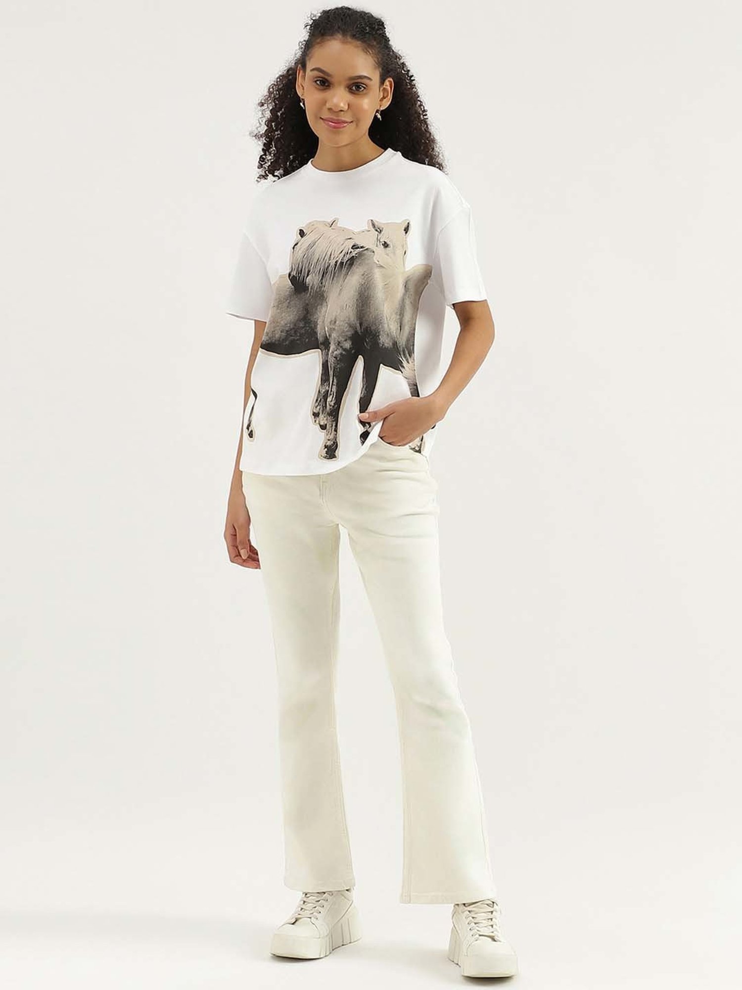 United Colors of Benetton White Cotton Printed T-Shirt