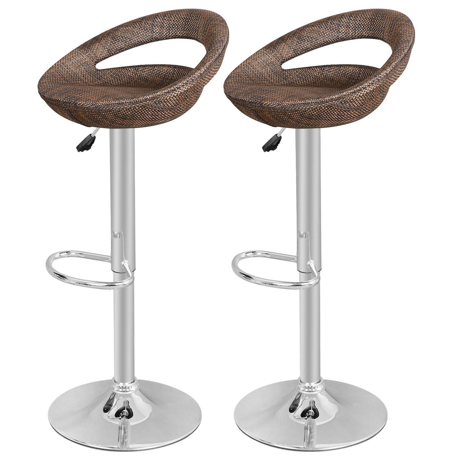 6Pcs Wicker Bar Stool Adjustable Height Swivel Counter Pub Chairs Brown Modern