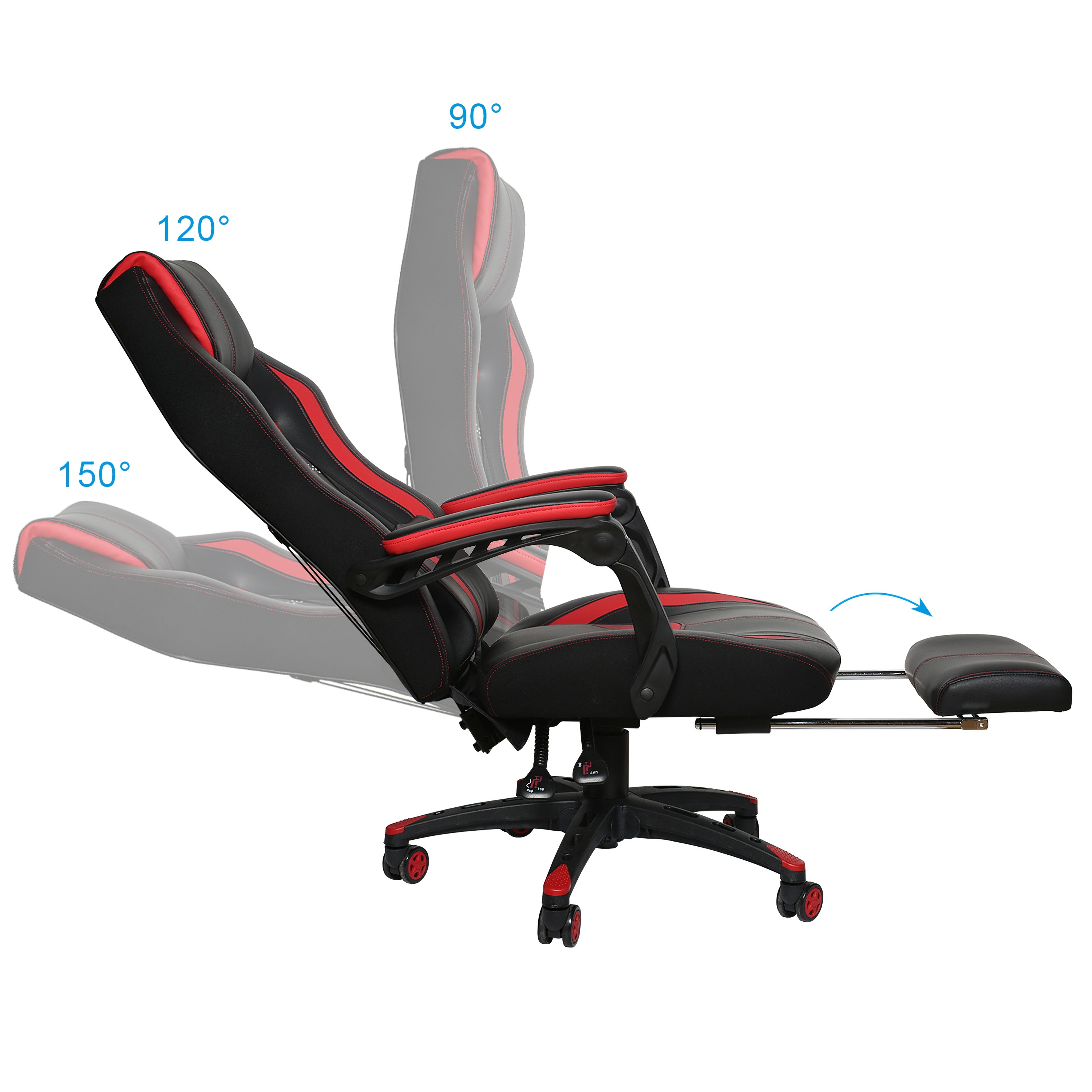E-sports Massage Gaming Chair with footrest Grey