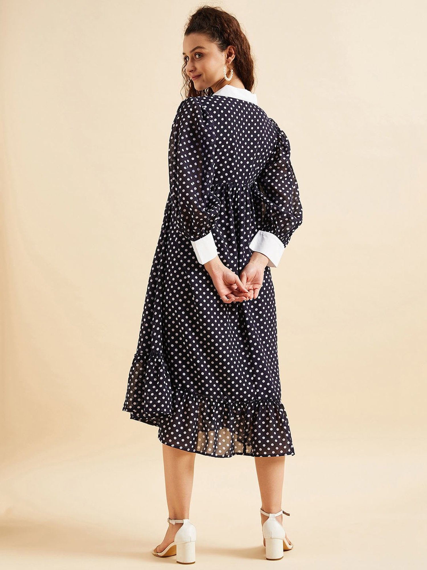 PANIT Navy Polka Dot Ethnic Dress